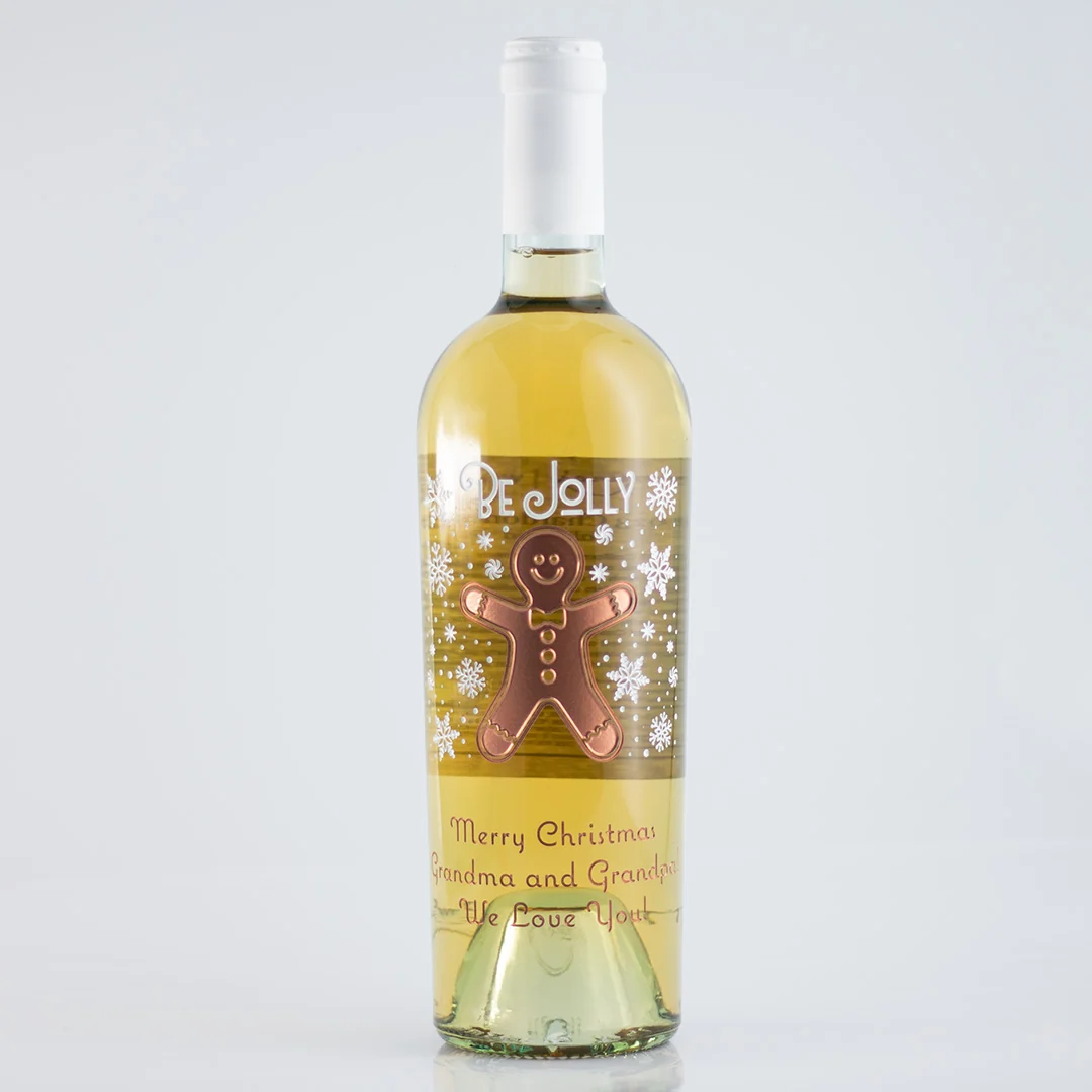 Be Jolly Gingerbread Chardonnay Custom Etched Wine - Image 3