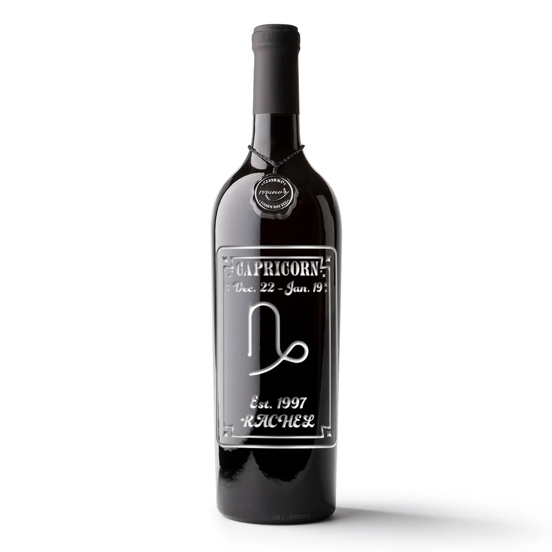 Capricorn Custom Etched Wine Bottle - Image 4