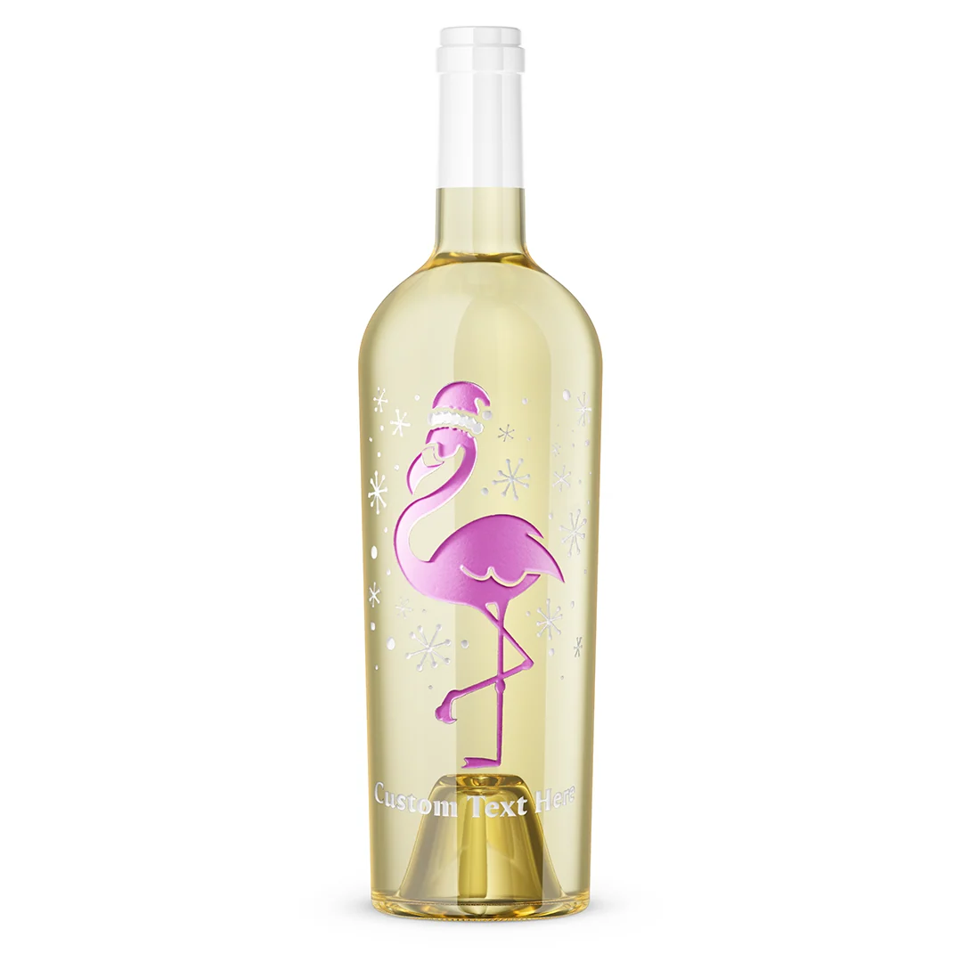 Christmas Flamingo Custom Text Etched Wine - Image 5