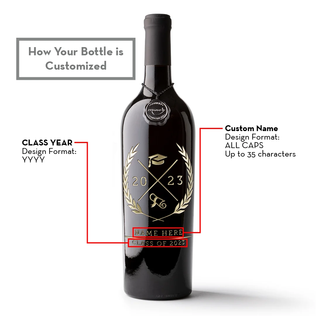 Custom Graduation Year Etched Wine Bottle - Image 4