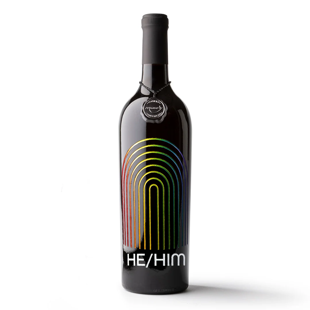 Custom Pronoun Rainbow Etched Wine - Image 6
