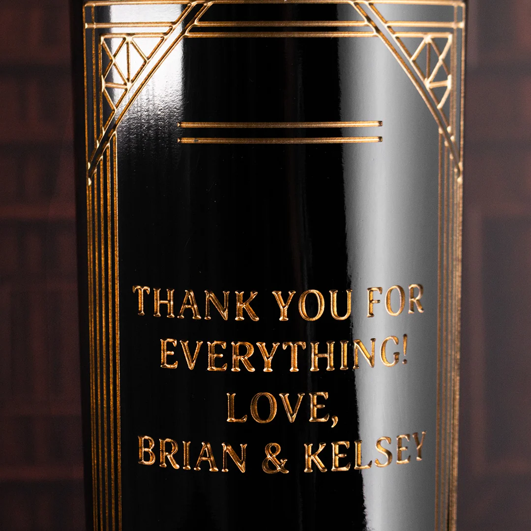 Custom Text Gold Frame Etched Wine Bottle - Image 4