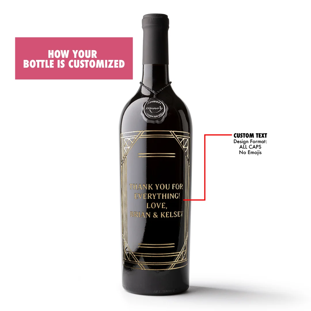 Custom Text Gold Frame Etched Wine Bottle - Image 5