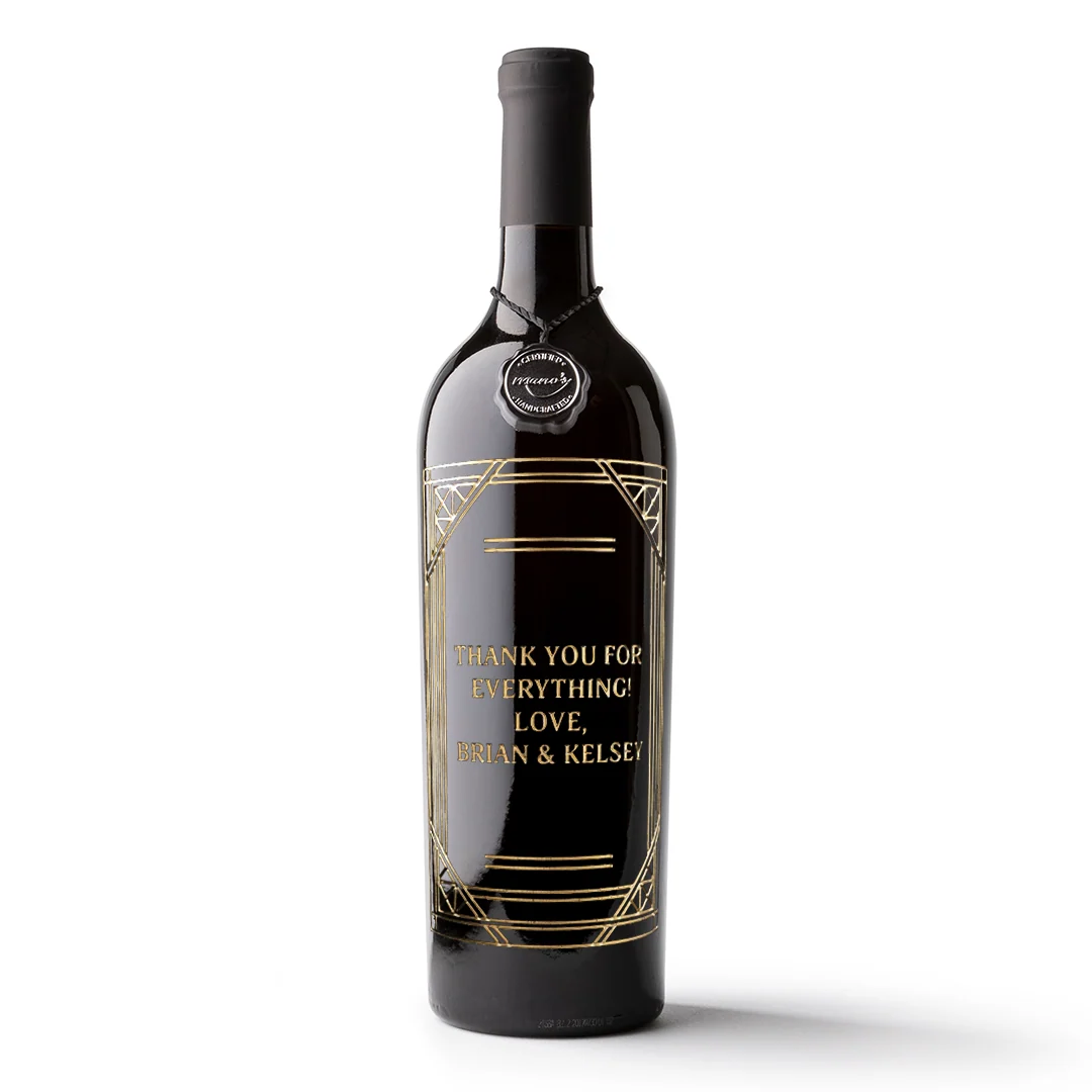 Custom Text Gold Frame Etched Wine Bottle - Image 6