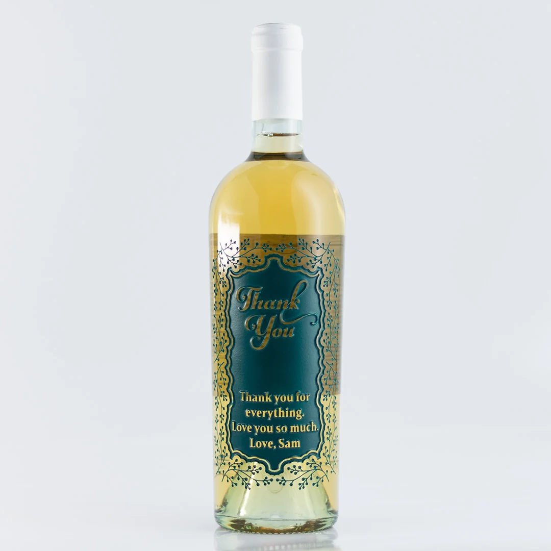 Custom Thank You Foliage Frame Chardonnay Etched Wine - Image 3