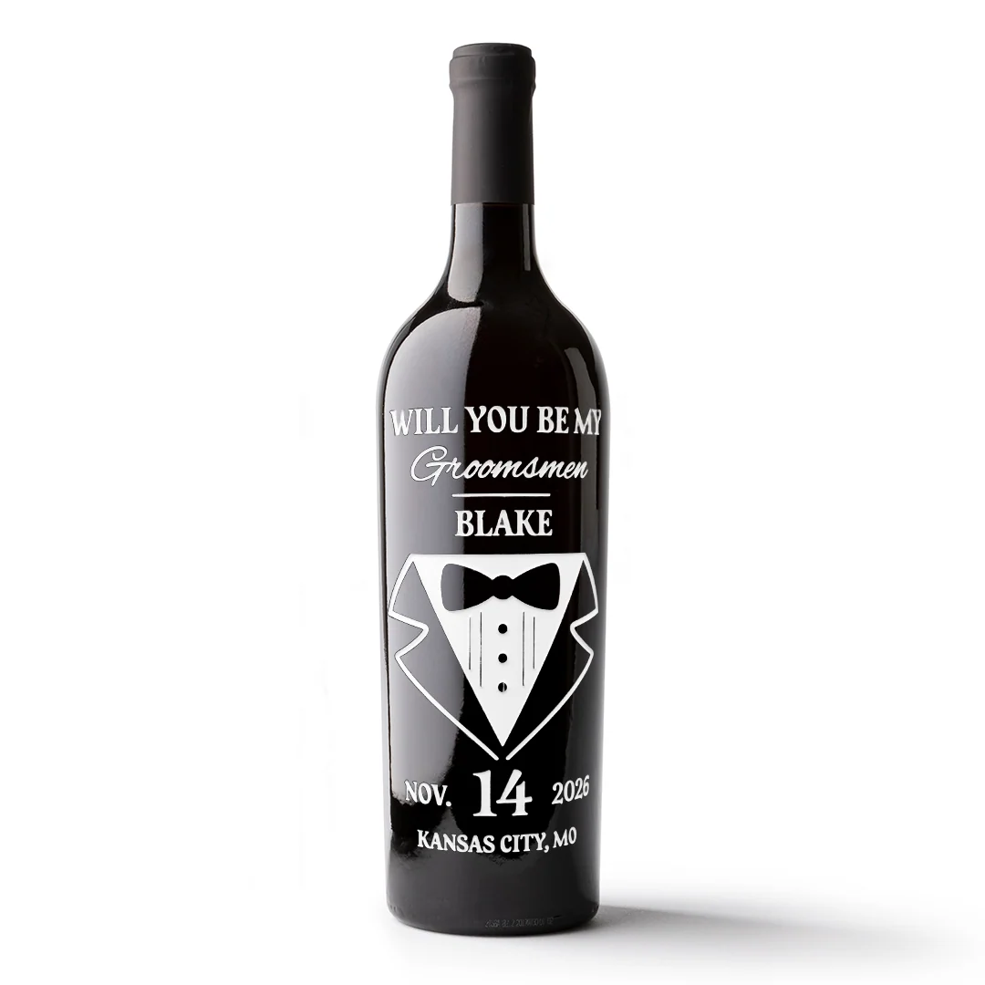 Custom Wedding Tuxedo Etched Wine