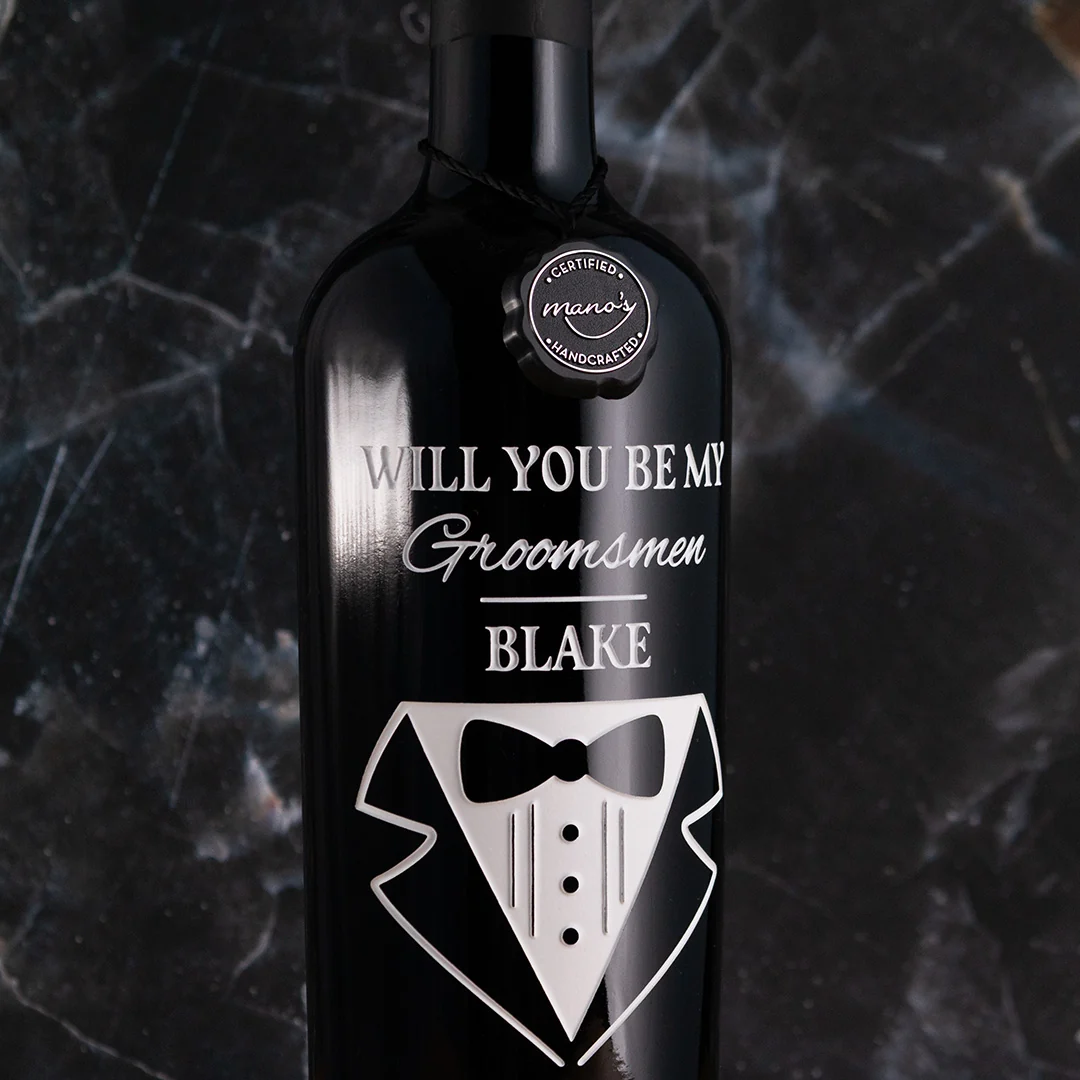 Custom Wedding Tuxedo Etched Wine - Image 2