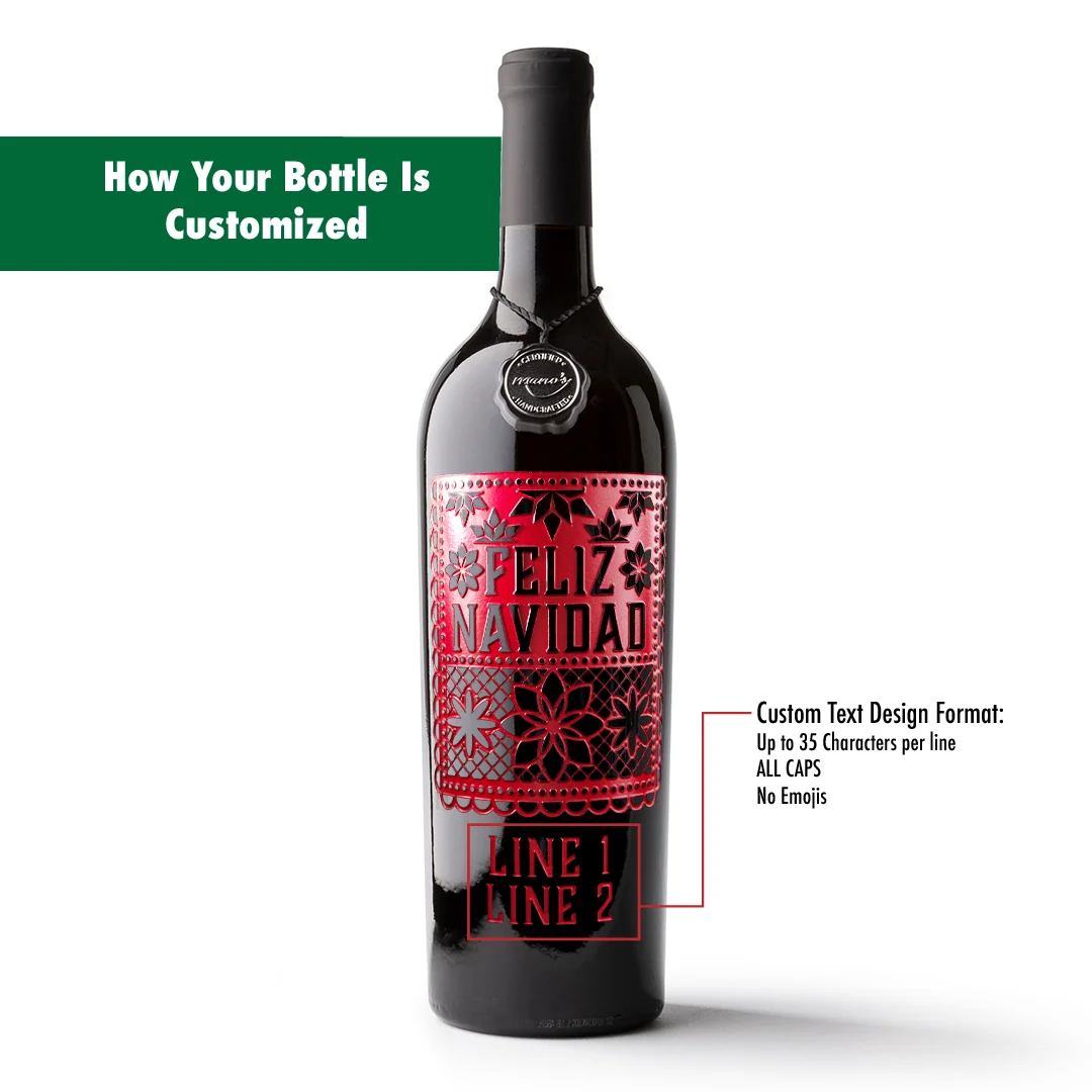 Feliz Navidad Custom Text Etched Wine - Image 4
