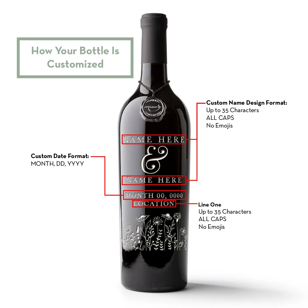 Floral Wedding Custom Etched Wine Bottle - Image 6
