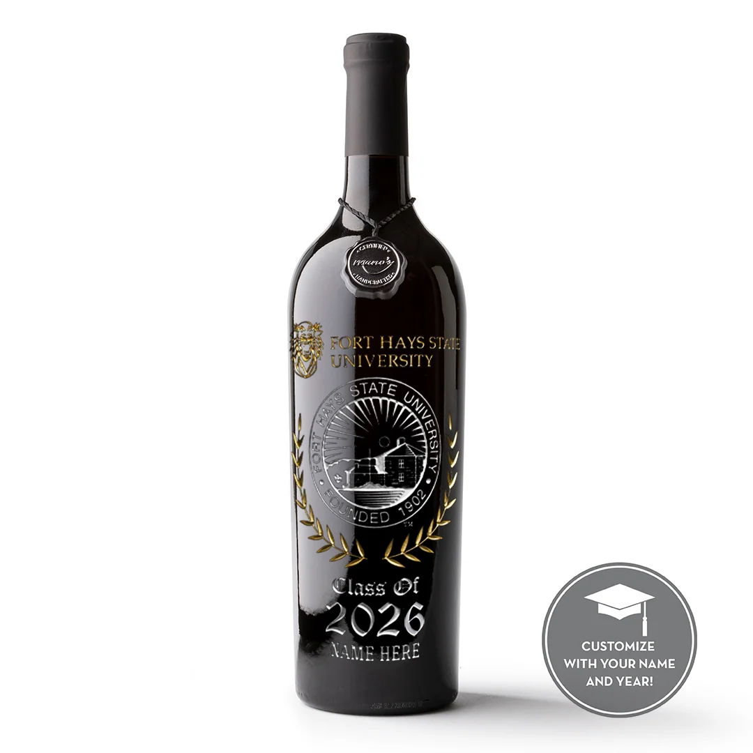 Fort Hays State Custom Alumni Etched Wine Bottle