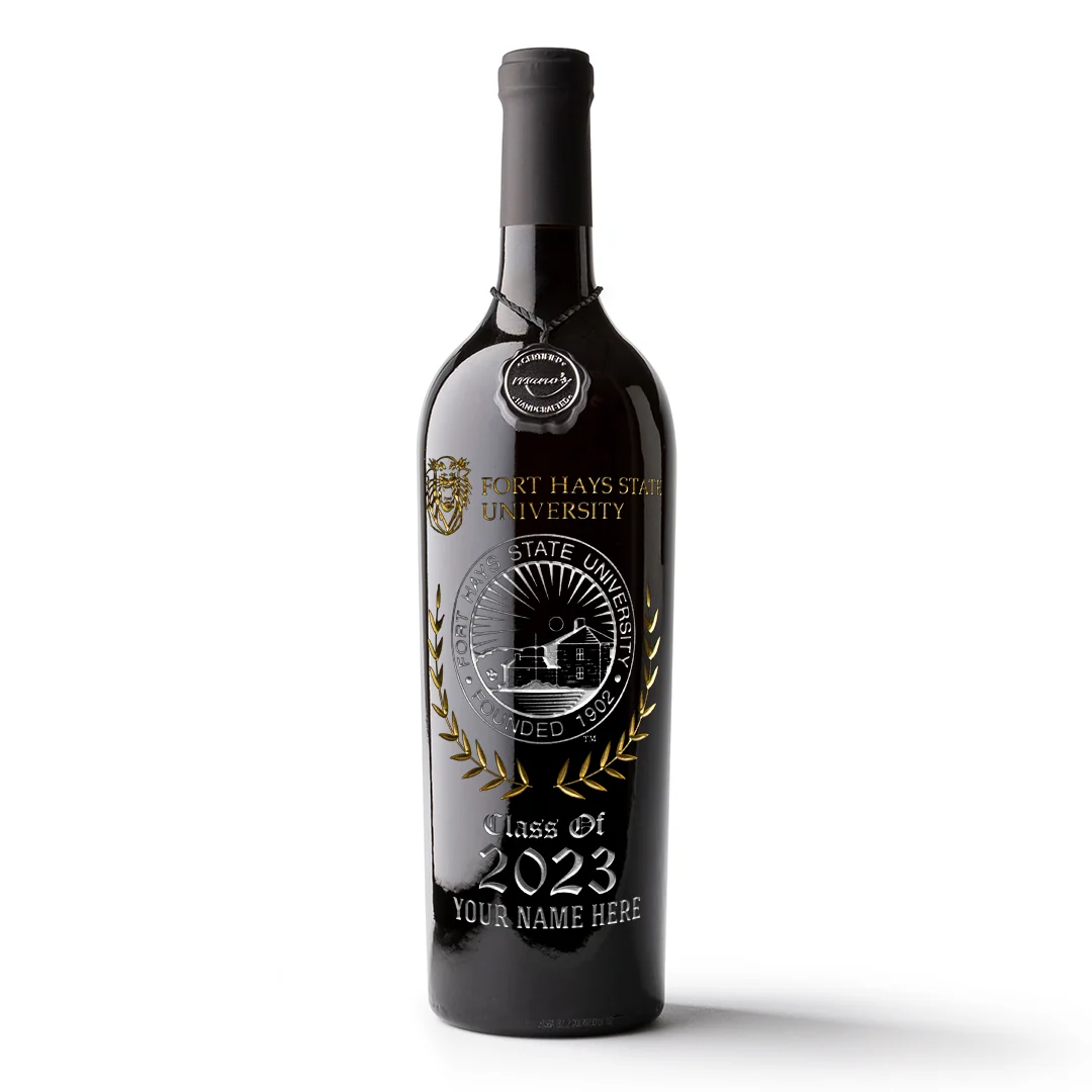Fort Hays State Custom Alumni Etched Wine Bottle - Image 3