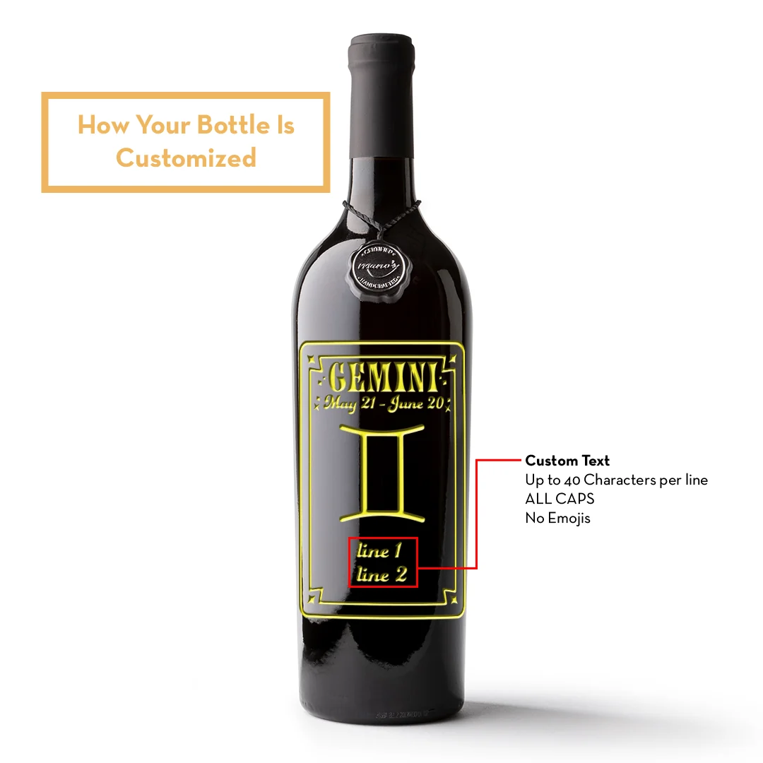 Gemini Custom Etched Wine Bottle - Image 3