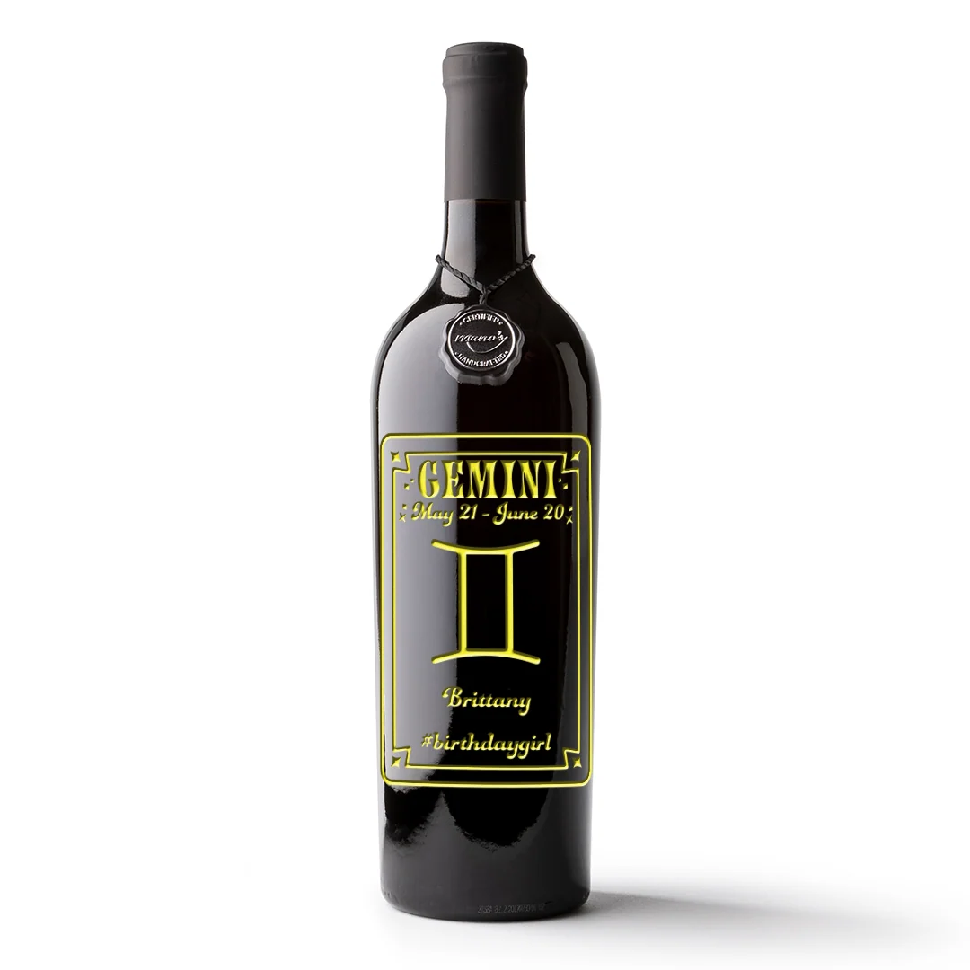 Gemini Custom Etched Wine Bottle - Image 4