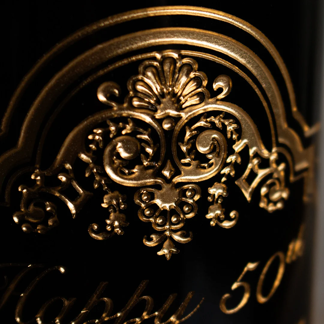 Gold 50th Anniversary Classic Frame Custom Etched Wine Bottle - Image 7