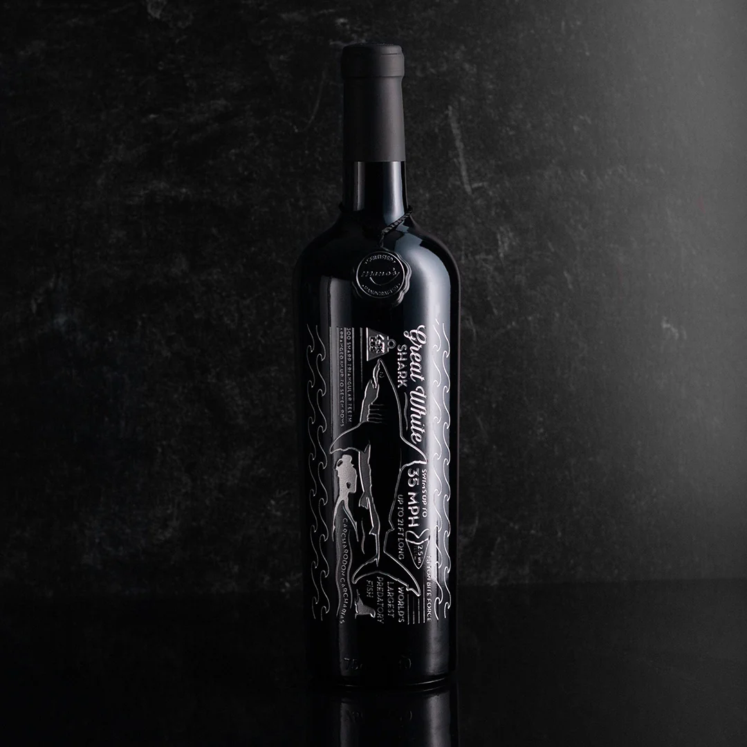Great White Facts Etched Wine Bottle - Image 4