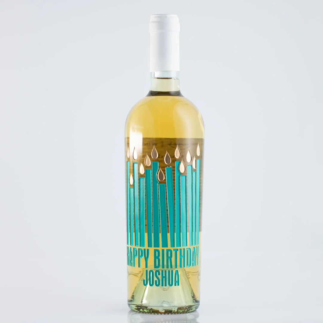 Happy Birthday Candles Chardonnay Custom Etched Wine - Image 3
