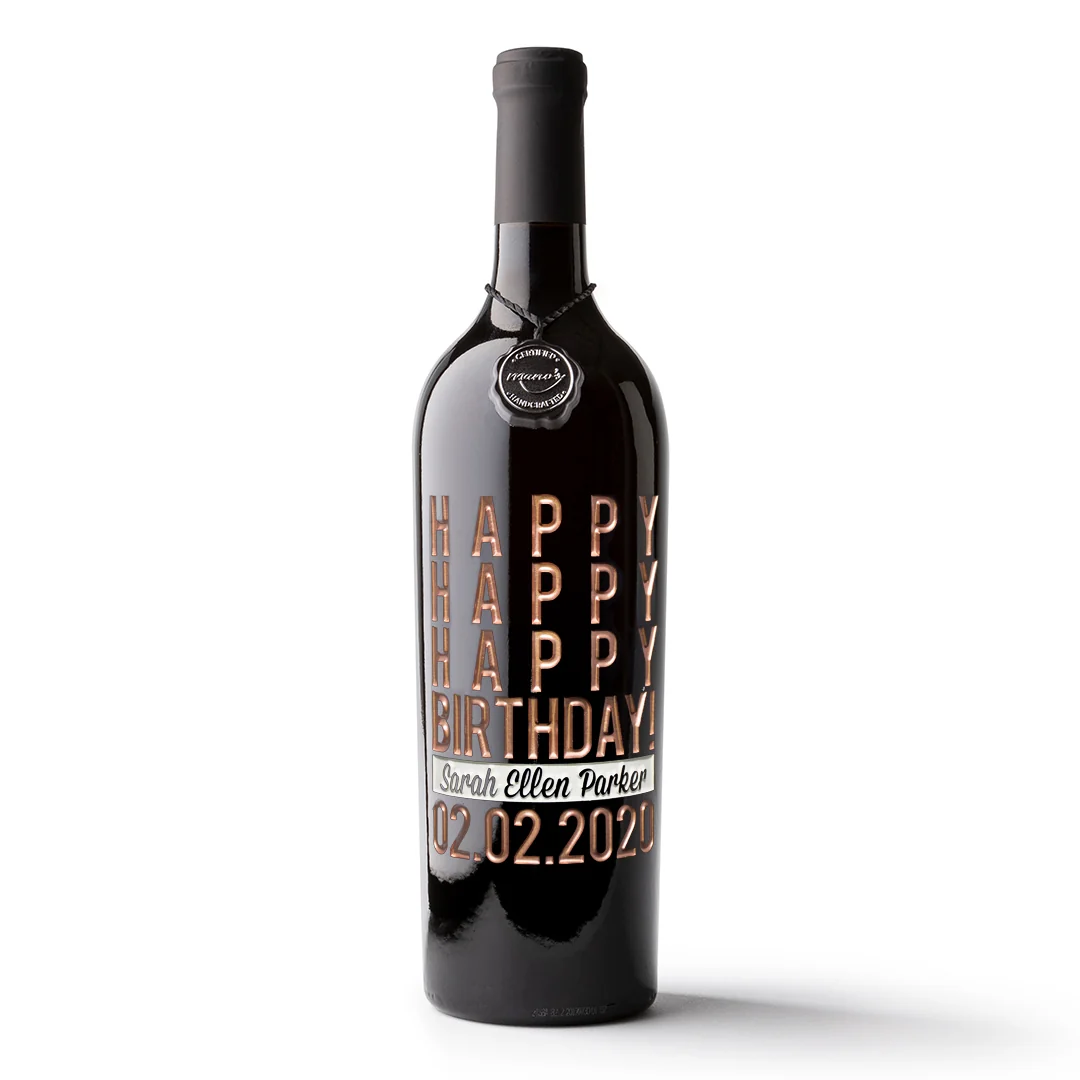 Happy Happy Birthday Custom Etched Wine Bottle - Image 10