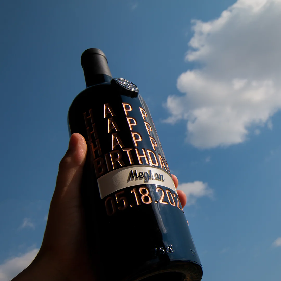 Happy Happy Birthday Custom Etched Wine Bottle - Image 9