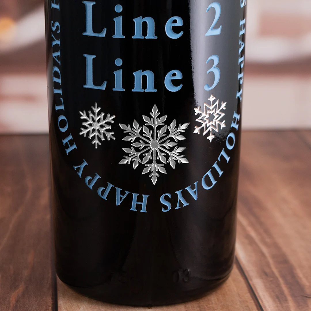 Happy Holidays Snowflake Custom Etched Wine Bottle - Image 4