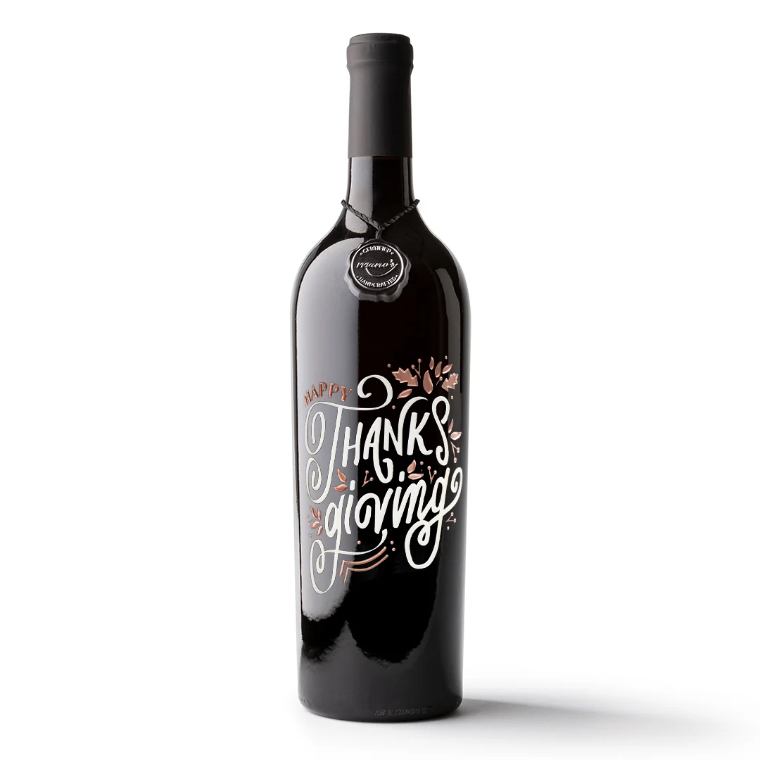 Happy Thanksgiving Etched Wine