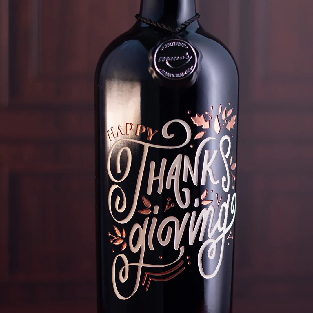 Happy Thanksgiving Etched Wine - Image 2