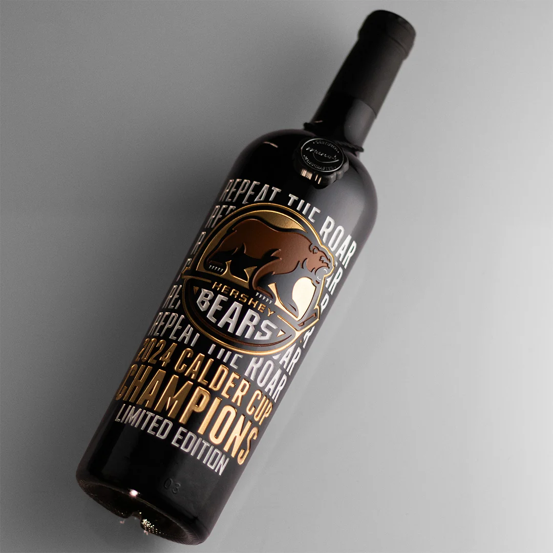 Hershey Bears 2024 Repeat the Roar Etched Wine Bottle - Image 4