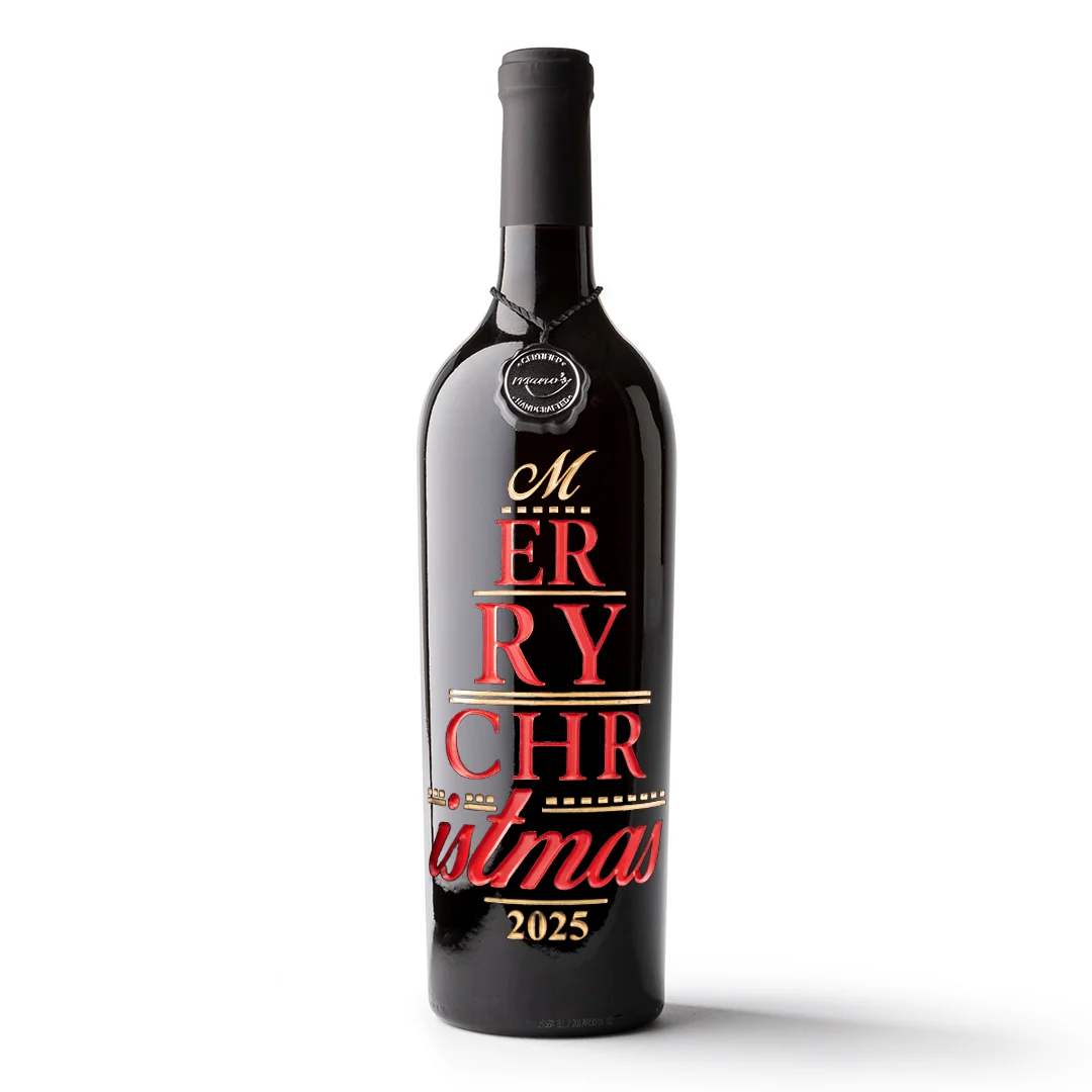 Merry Christmas 2025 Etched Wine Bottle