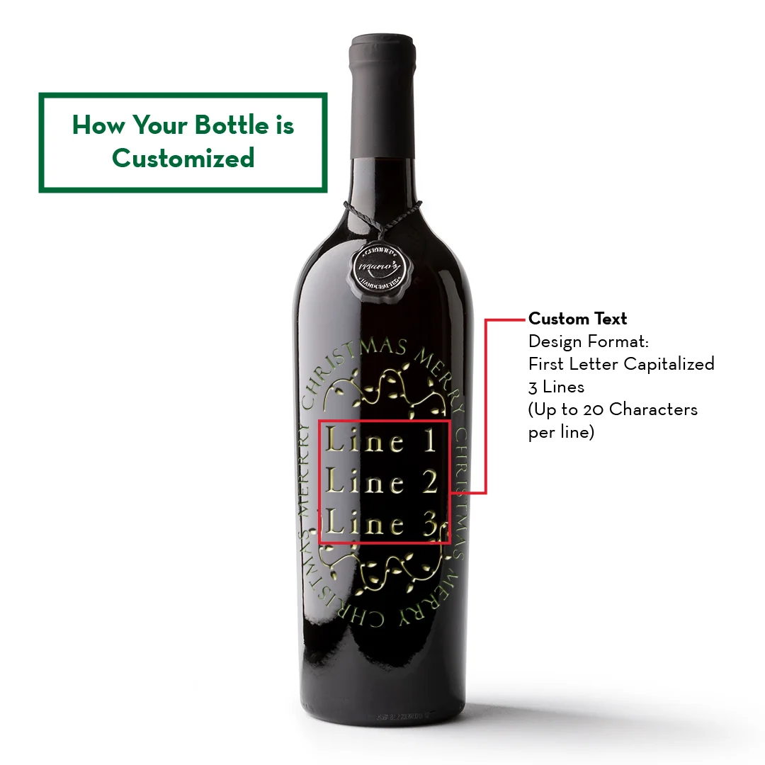 Merry Christmas Lights Custom Etched Wine Bottle - Image 3