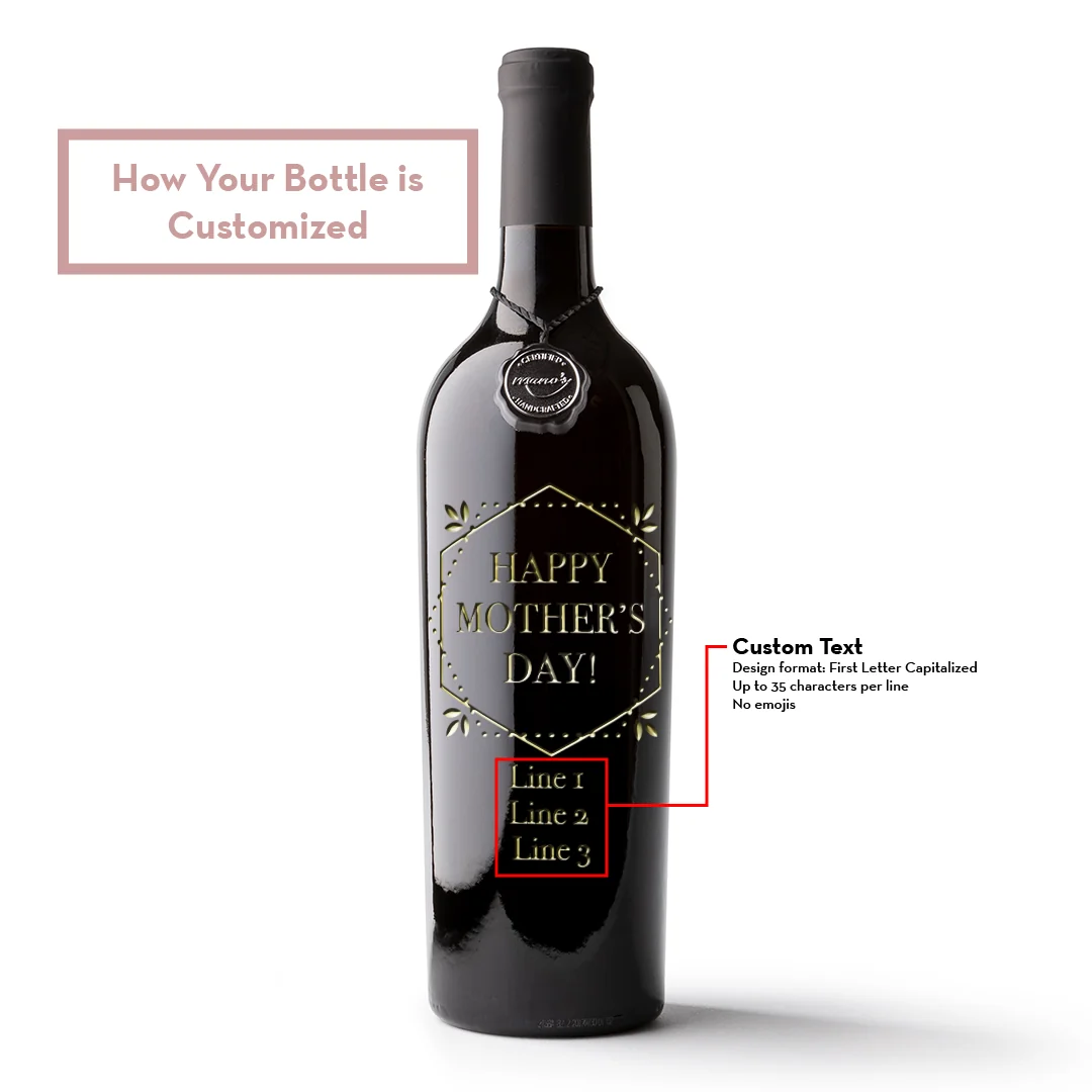 Mother's Day Custom Text Gold Frame Etched Wine Bottle - Image 3