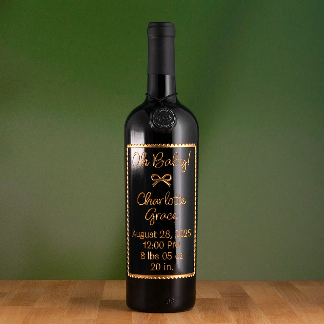 Oh Baby! Birth Announcement Custom Etched Wine - Image 3