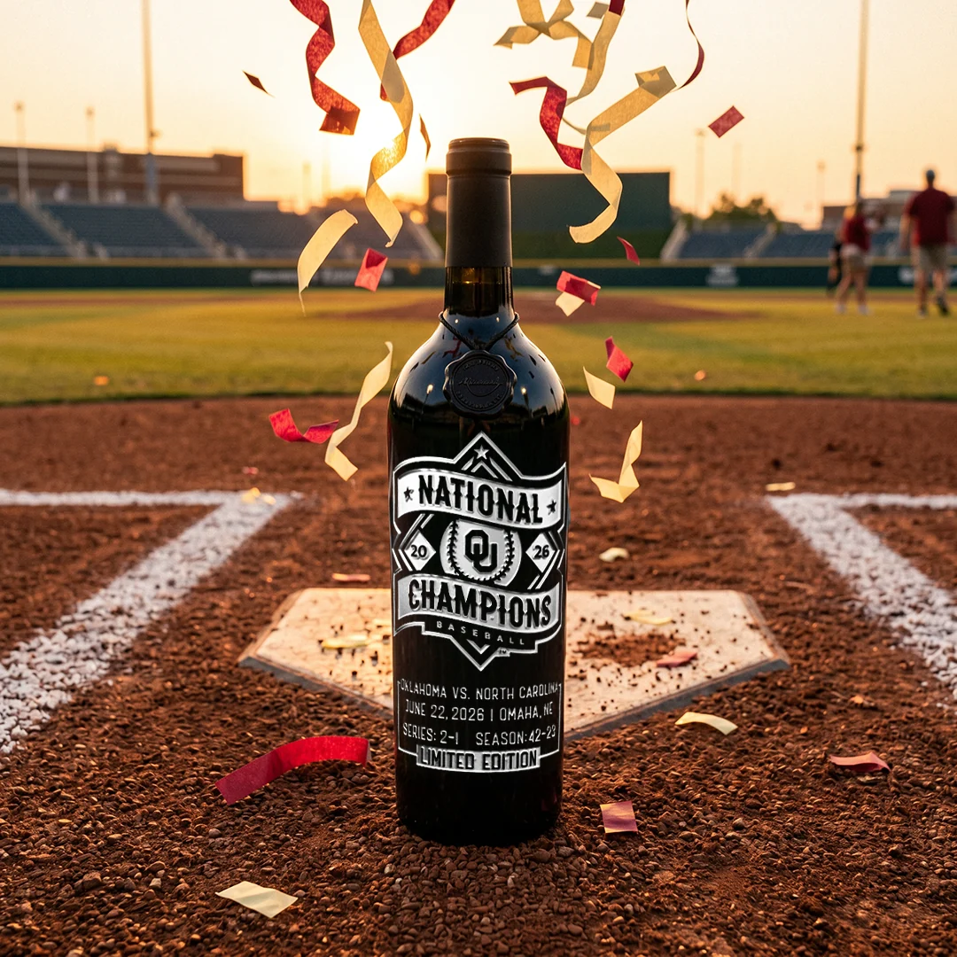 Oklahoma 2026 National Baseball Champions Etched Wine - Image 3