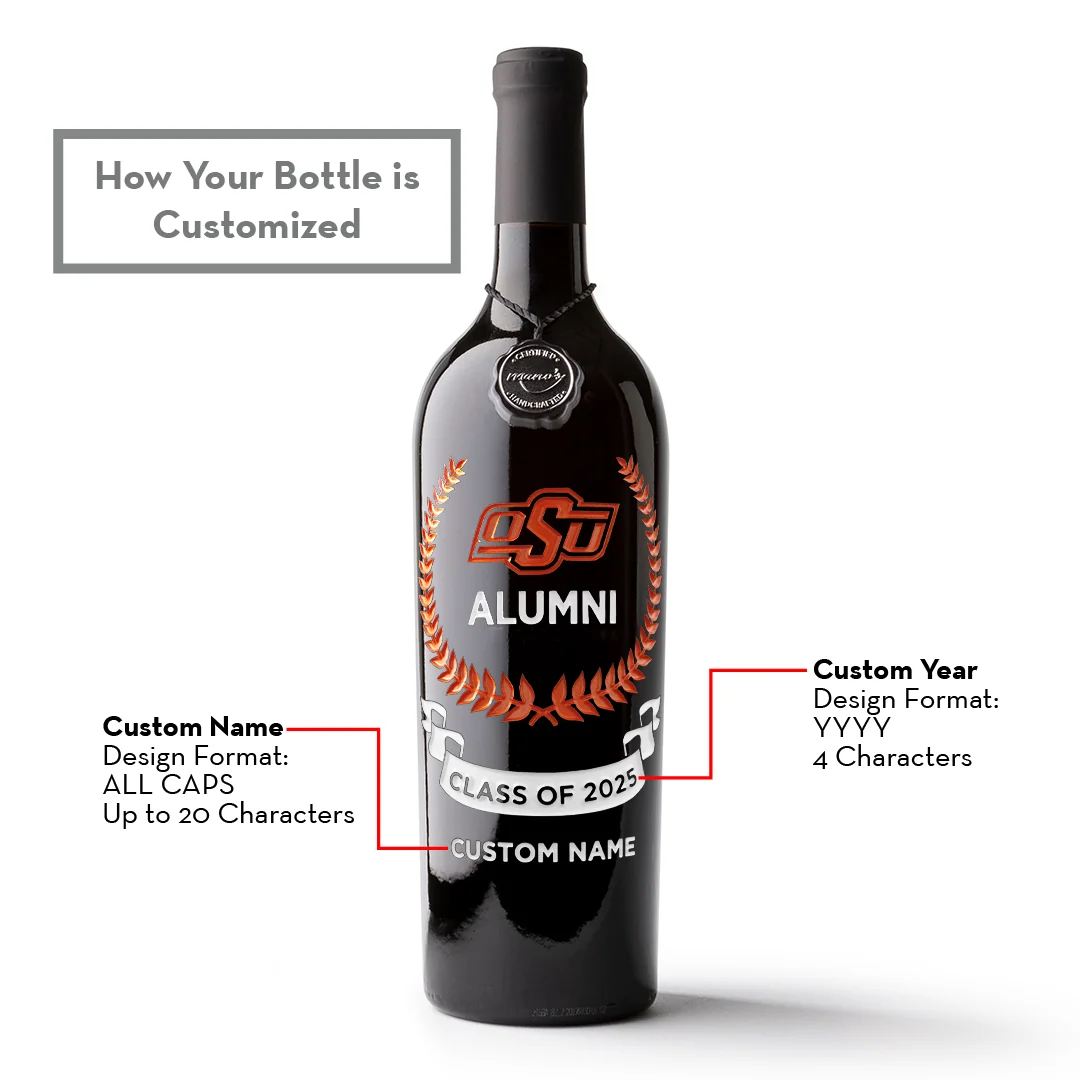 Oklahoma State Custom Alumni Association Etched Wine - Image 3