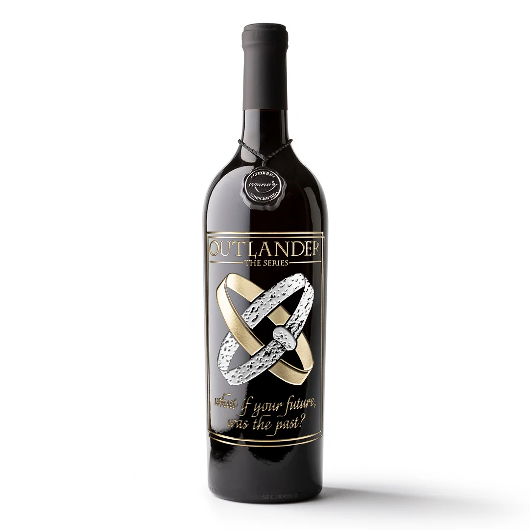 Outlander Wedding Rings Etched Wine Bottle