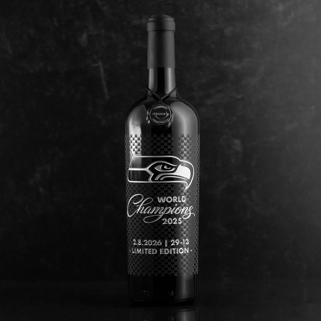 Seattle Seahawks 2025 World Champions Etched Wine - Image 4