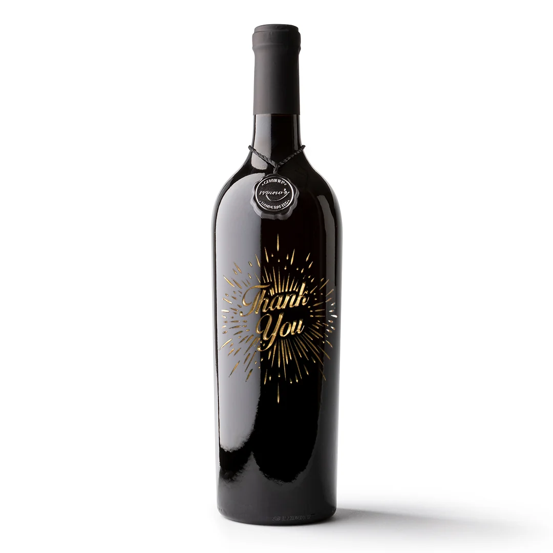 Thank You Burst Etched Wine Bottle