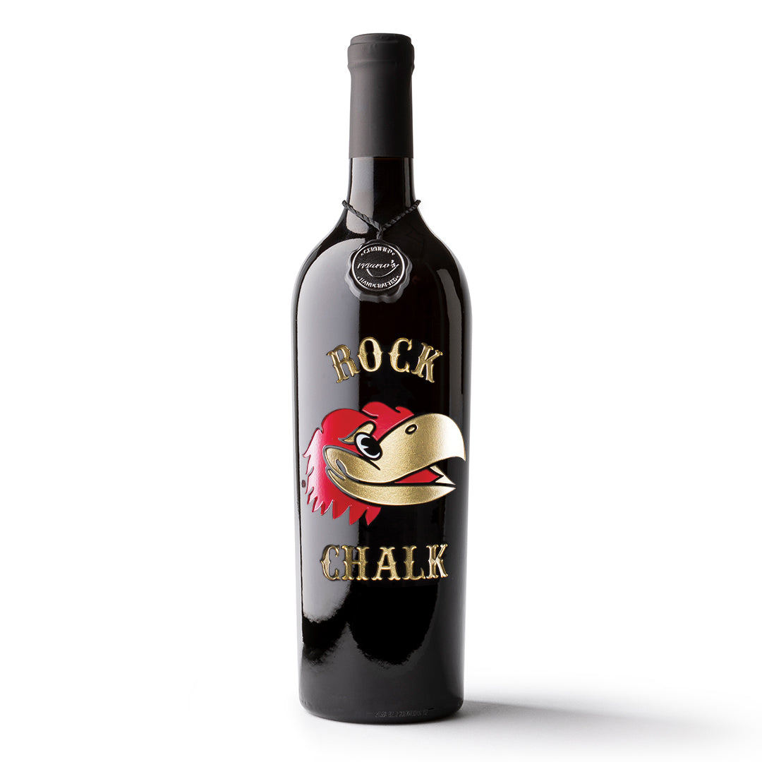 University of Kansas Rock Chalk Etched Wine Bottle