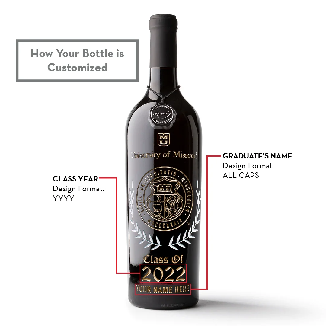 University of Missouri Commemorative Alumni Etched Wine Bottle - Image 3
