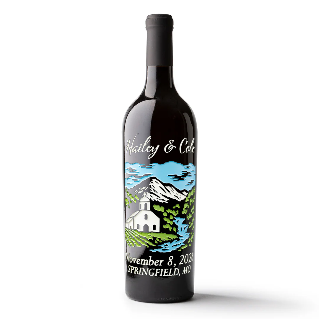 Wedding Chapel Custom Etched Wine
