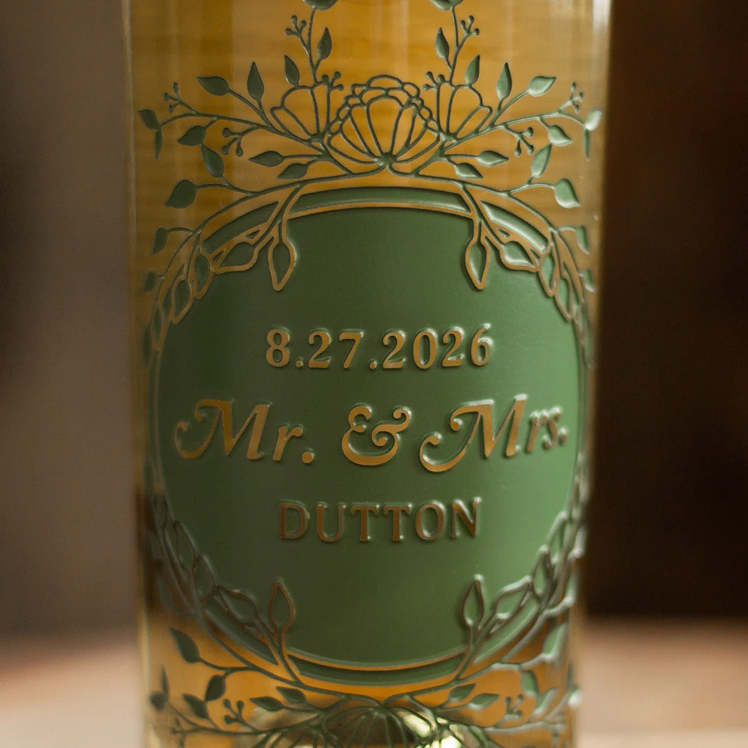 Wedding Foliage Frame Chardonnay Custom Etched Wine - Image 2