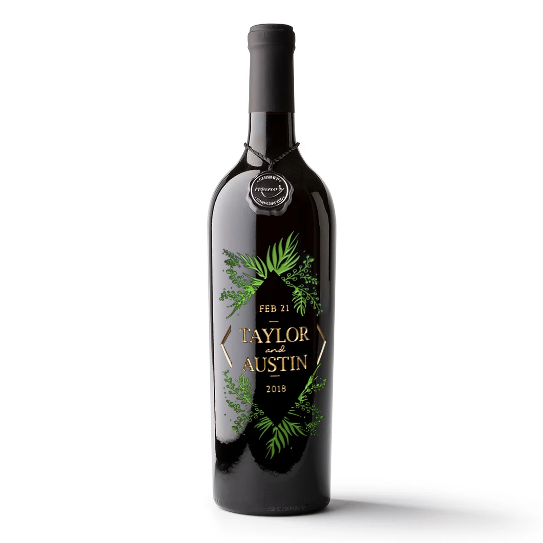Wedding Foliage Frame Custom Etched Wine Bottle - Image 4